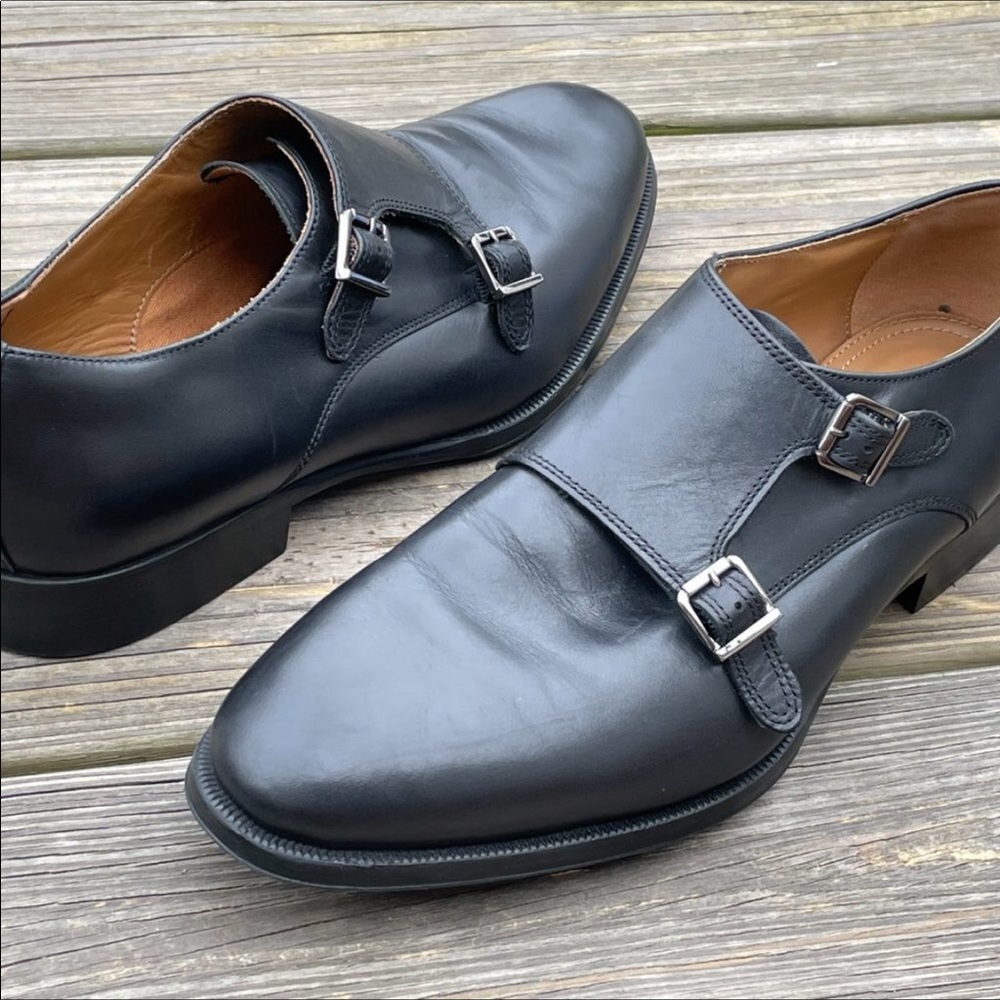 Zara Men Shoes Double BUCKLE Black Leather SHOES S